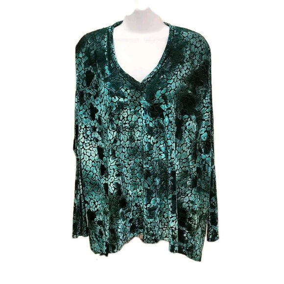 VTG Show Me Your Mumu Sz S Velour Velvet Sheer Top Teal LS Snake Vibe 80s - Picture 2 of 12